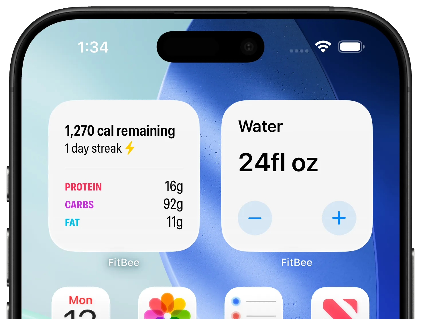 FitBee Home Screen widget preview.